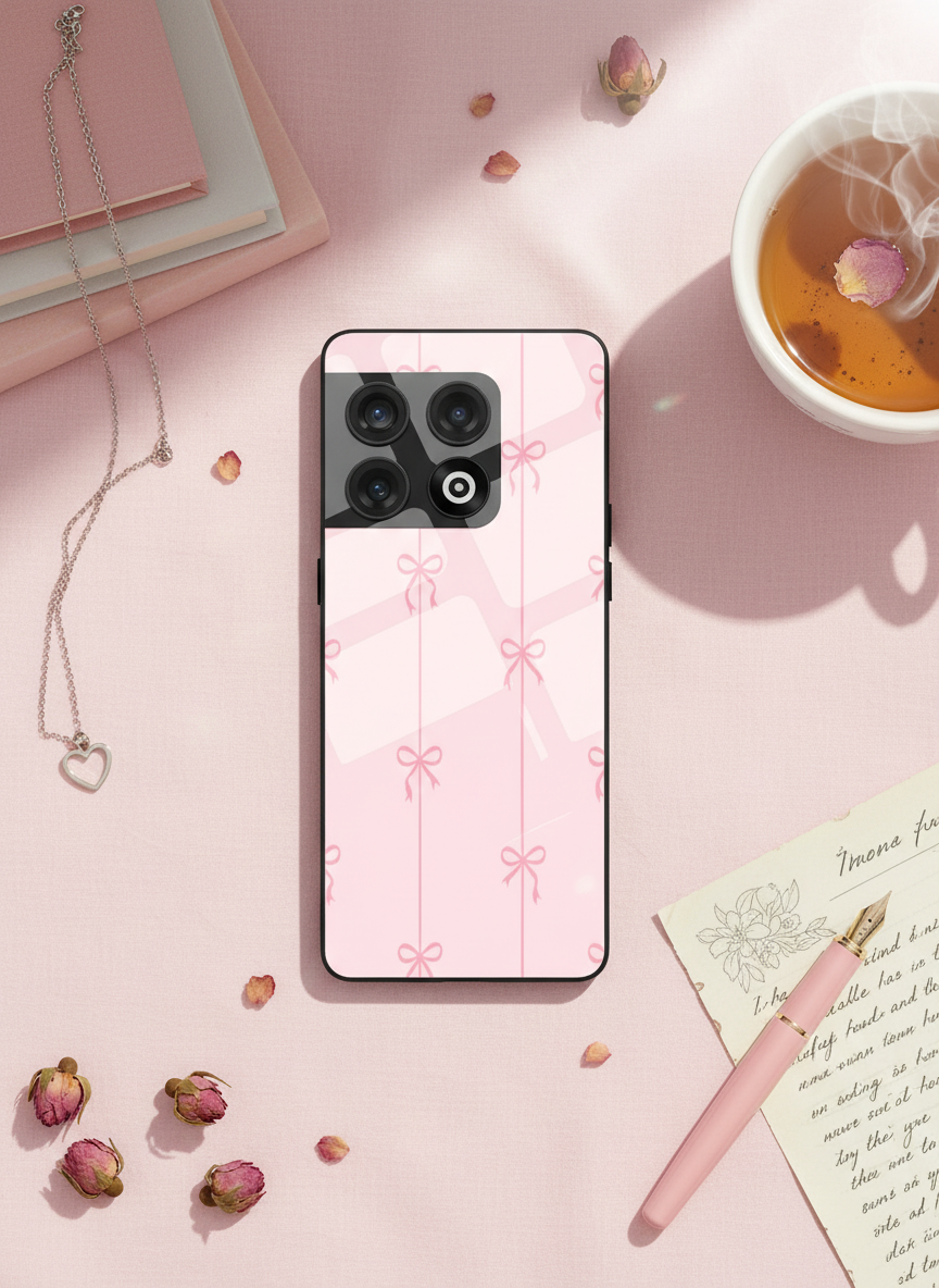 Bows Stripes Premium Glass Back Cover For One Plus 13, 12, 11, 10 The Case & Co India
