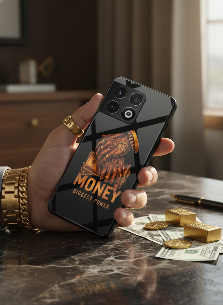 Cash Command Premium Glass Back Cover For One Plus 13, 12, 11, 10 The Case & Co India