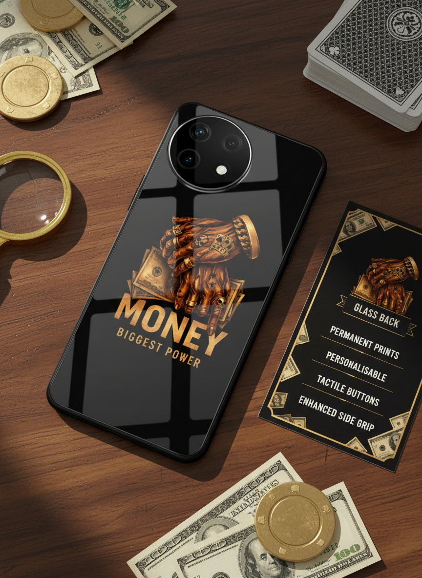 Cash Command Premium Glass Back Cover For One Plus 13, 12, 11, 10 The Case & Co India