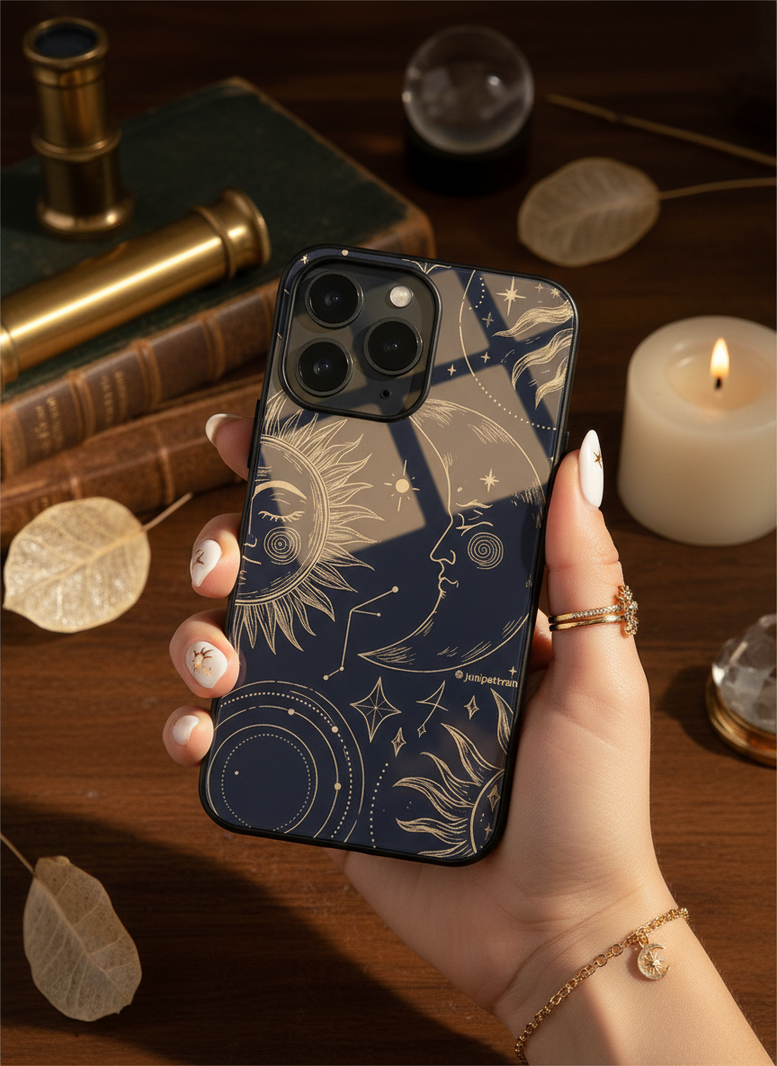 Celestial Dreams Premium Glass Back Cover For iPhone 14-17 Models The Case & Co India