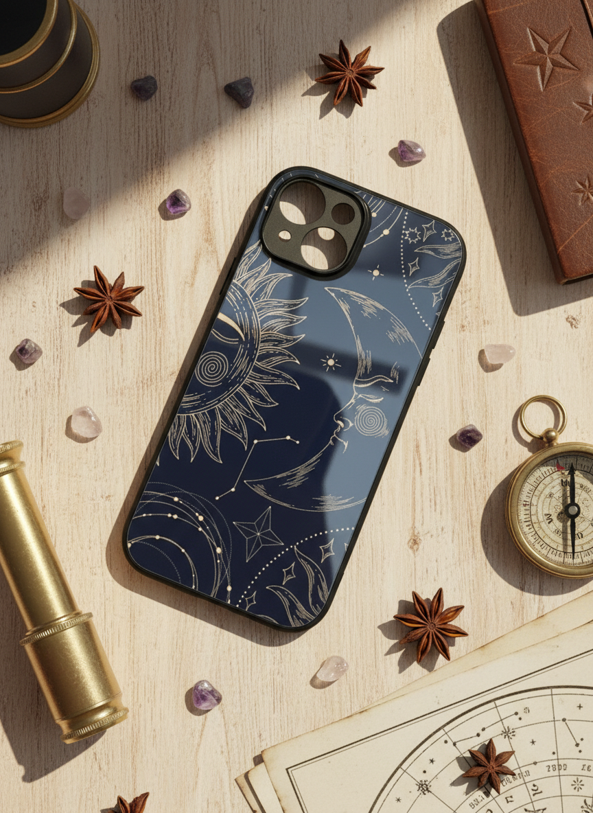 Celestial Dreams Premium Glass Back Cover For iPhone 14-17 Models The Case & Co India