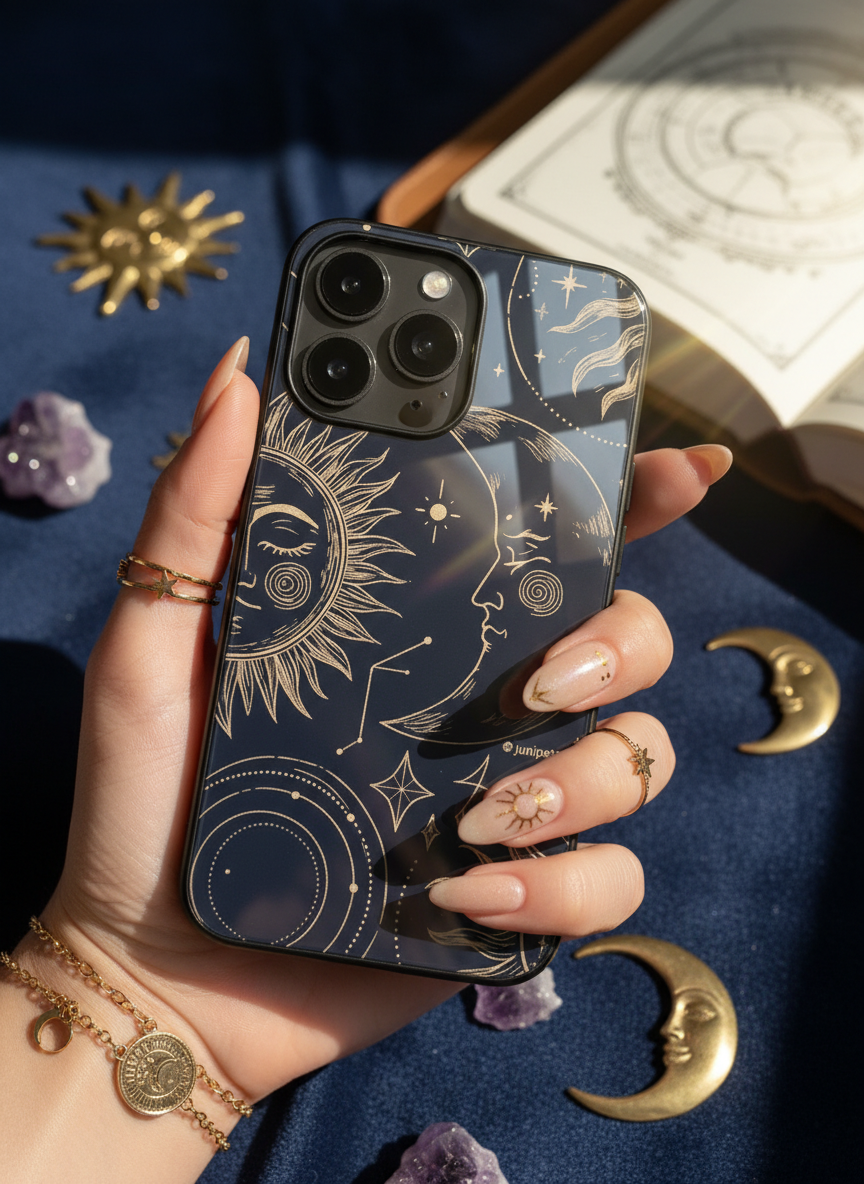 Celestial Dreams Premium Glass Back Cover For iPhone 14-17 Models The Case & Co India