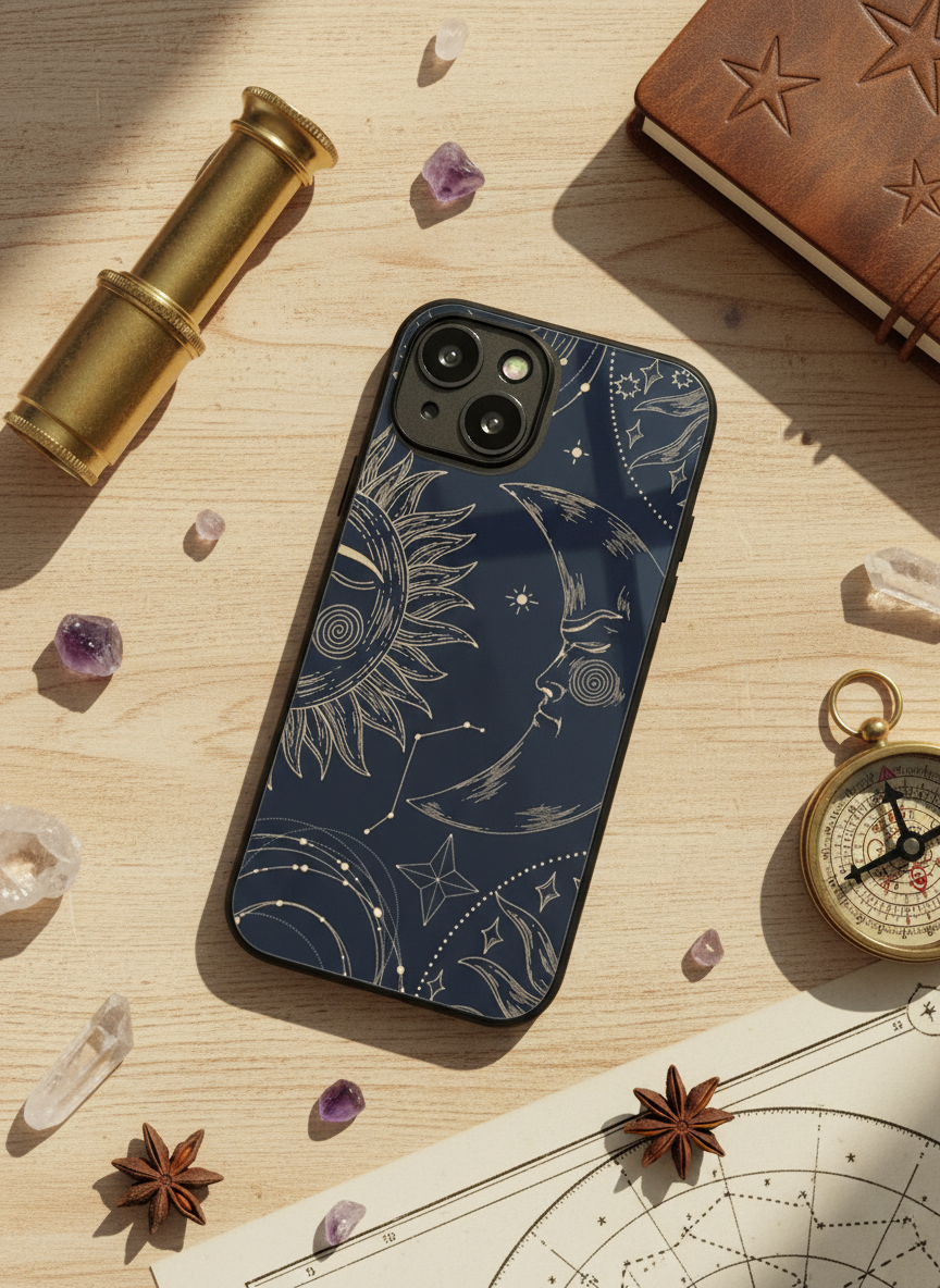 Celestial Dreams Premium Glass Back Cover For iPhone 14-17 Models The Case & Co India