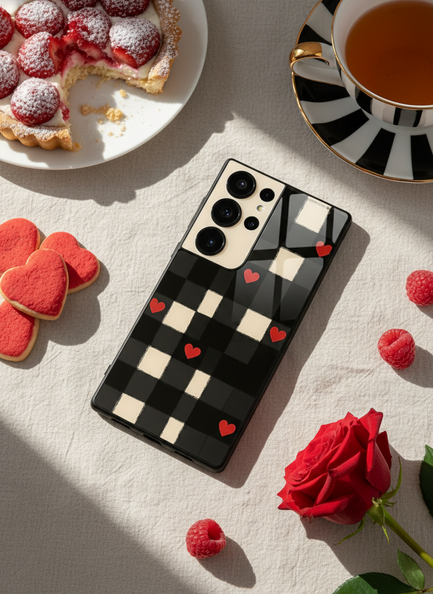 Checkered Hearts Premium Glass Back Cover For Galaxy S Series The Case & Co India