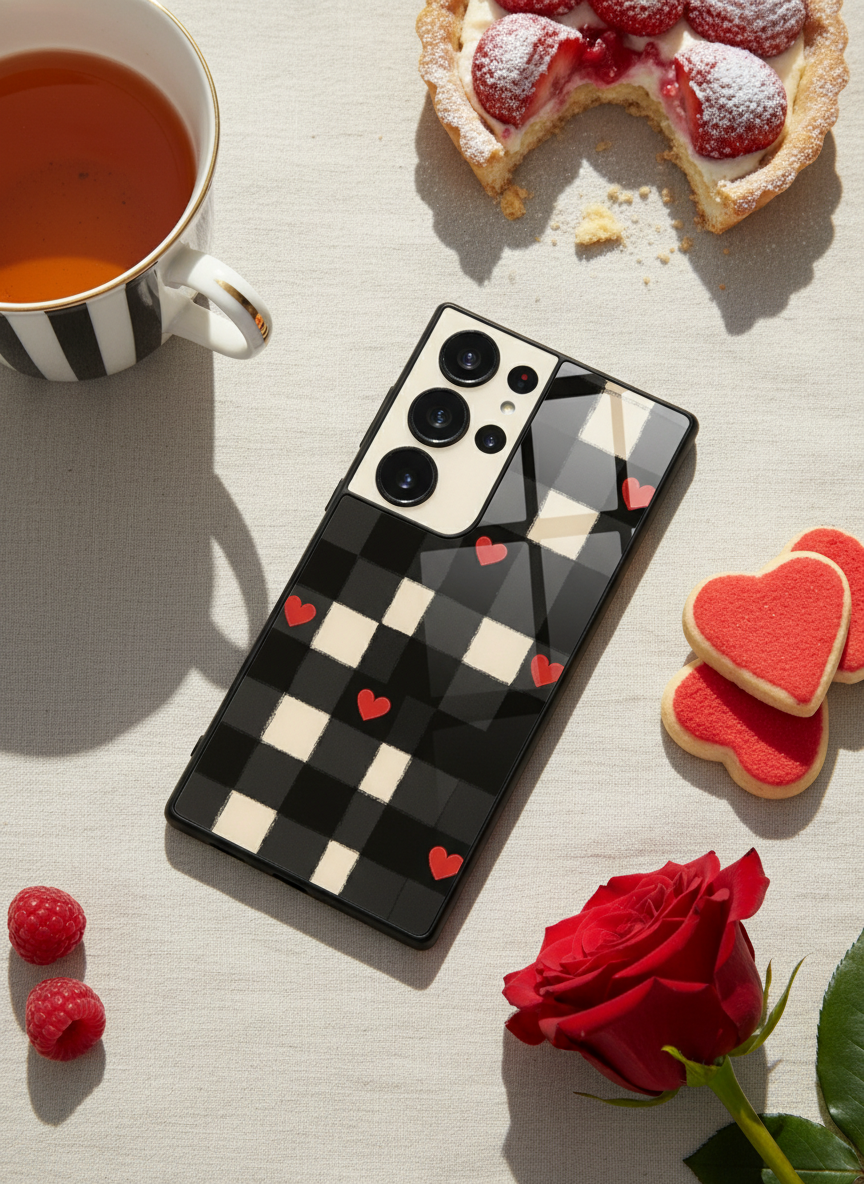Checkered Hearts Premium Glass Back Cover For Galaxy S Series The Case & Co India