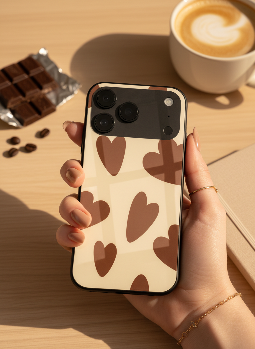Chocolate Hearts Premium Glass Back Cover For iPhone 14-17 Models The Case & Co India