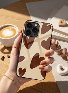 Chocolate Hearts Mono Frame Glass Back Cover For iPhone 14-17 Models