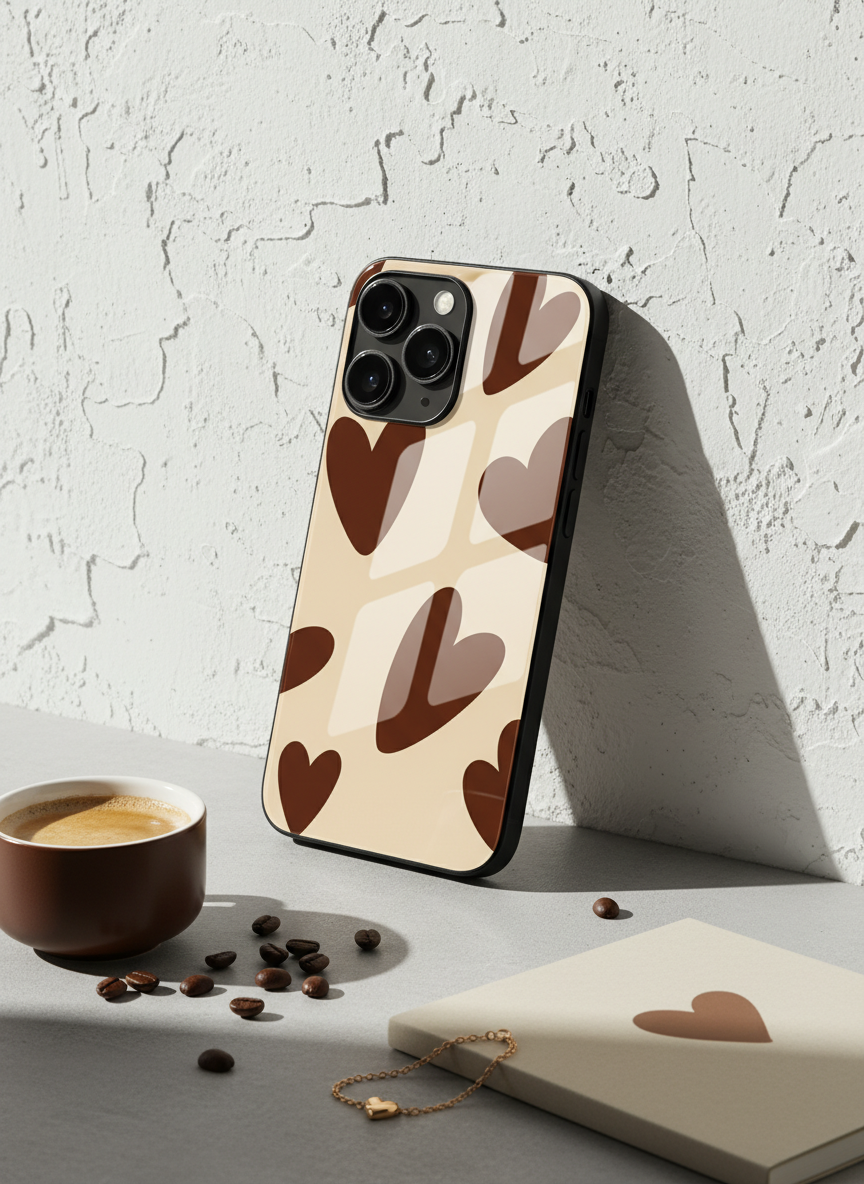 Chocolate Hearts Premium Glass Back Cover For iPhone 14-17 Models The Case & Co India
