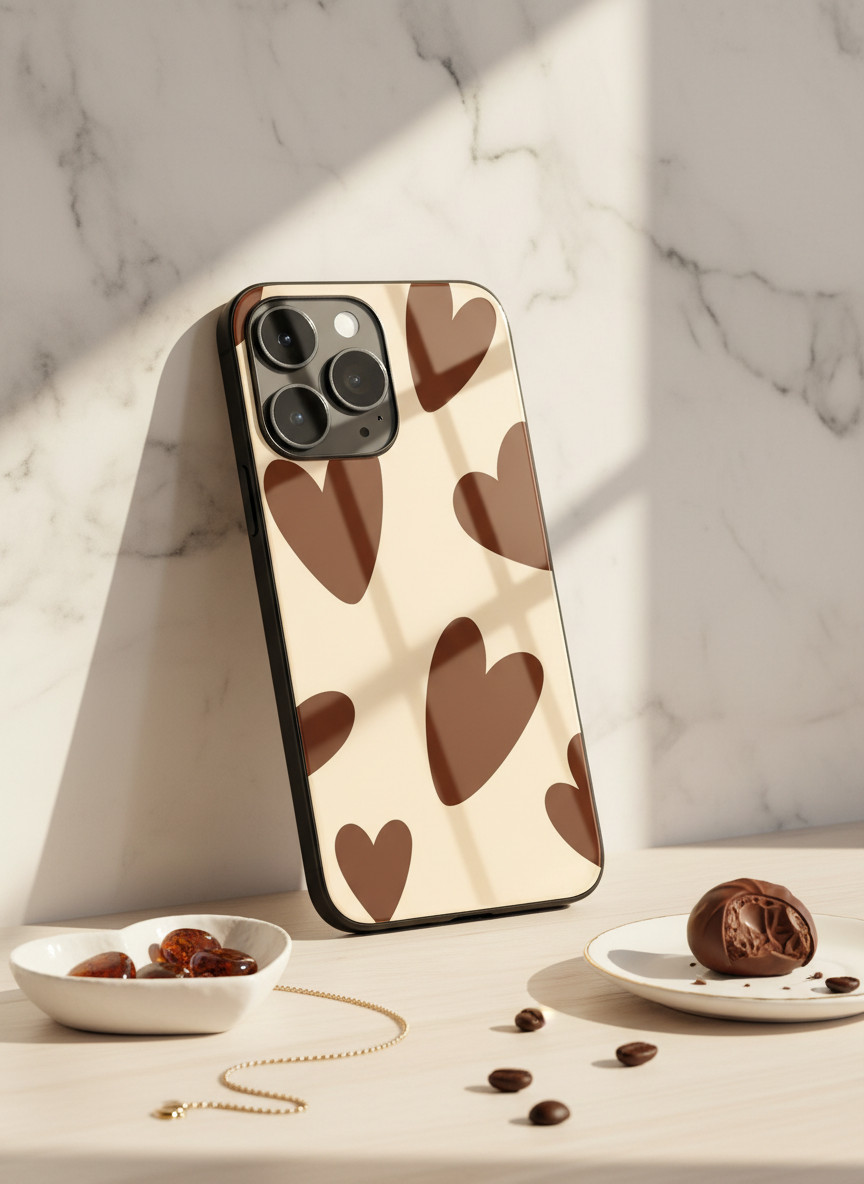Chocolate Hearts Premium Glass Back Cover For iPhone 14-17 Models The Case & Co India
