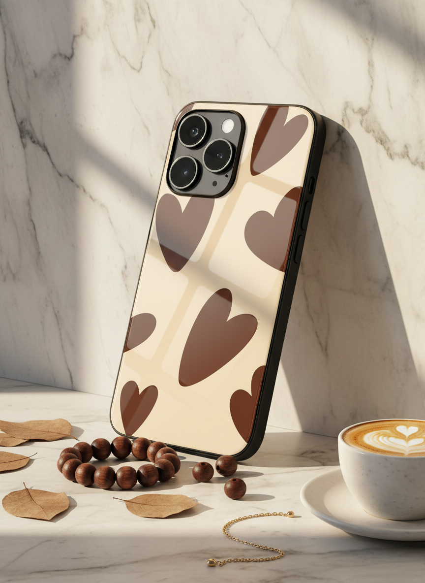 Chocolate Hearts Premium Glass Back Cover For iPhone 14-17 Models The Case & Co India