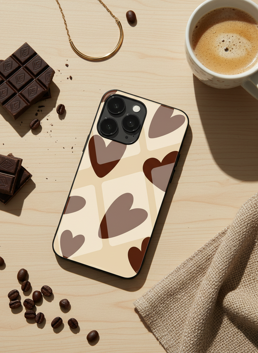 Chocolate Hearts Premium Glass Back Cover For iPhone 14-17 Models The Case & Co India