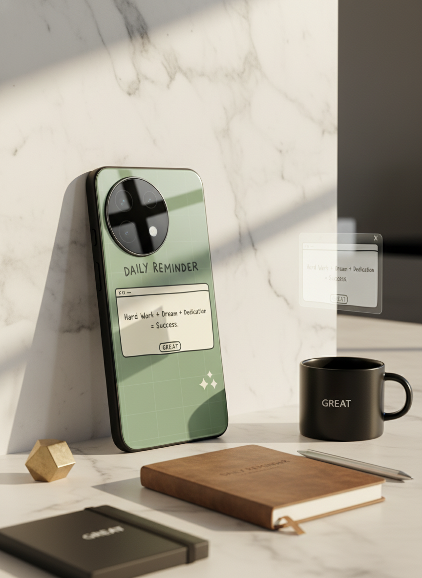 Daily Reminder-Sage Green Premium Glass Back Cover For One Plus 13, 12, 11, 10 The Case & Co India