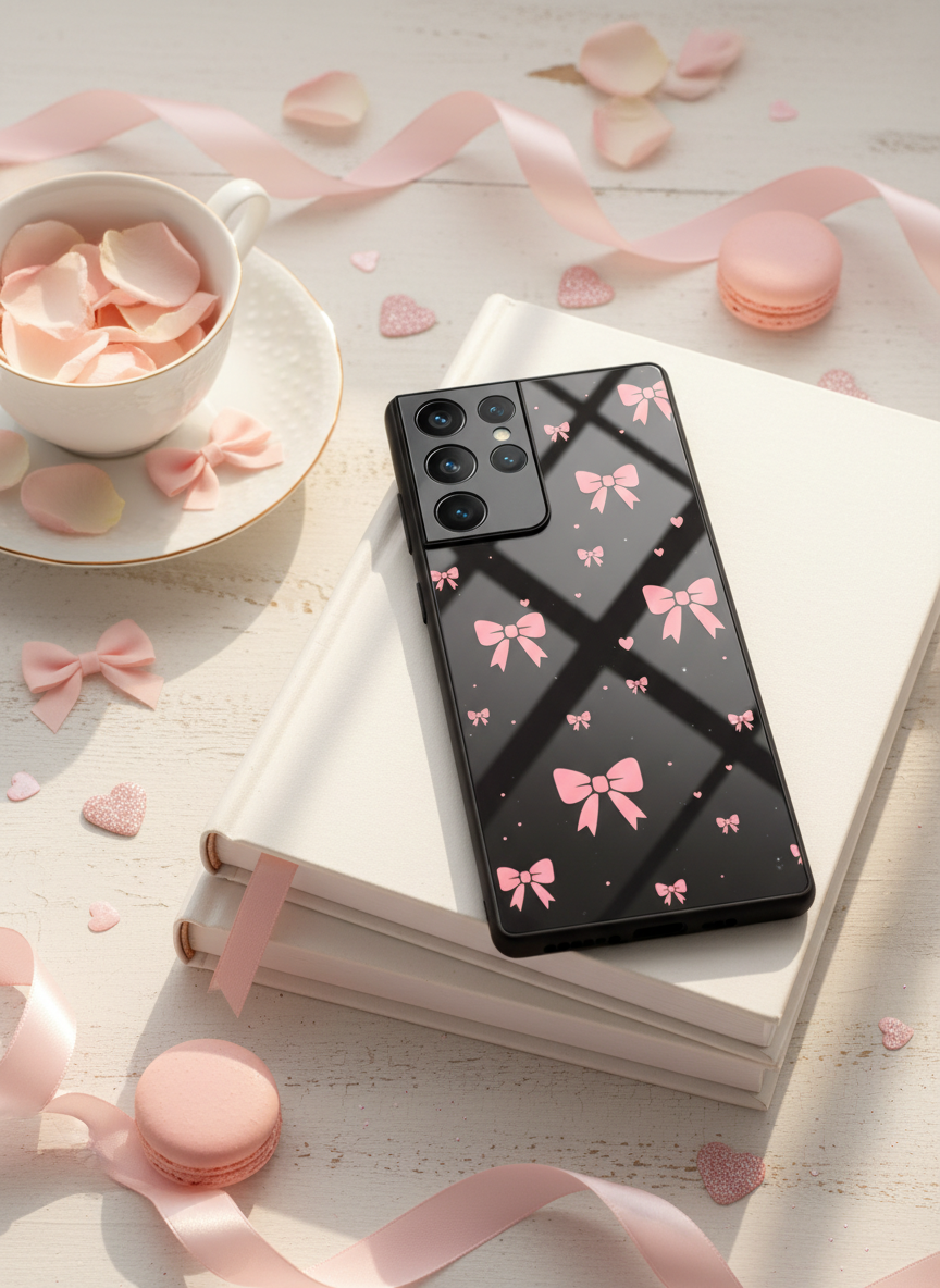 Dark Aesthetic Bows Premium Glass Back Cover For Galaxy S Series The Case & Co India