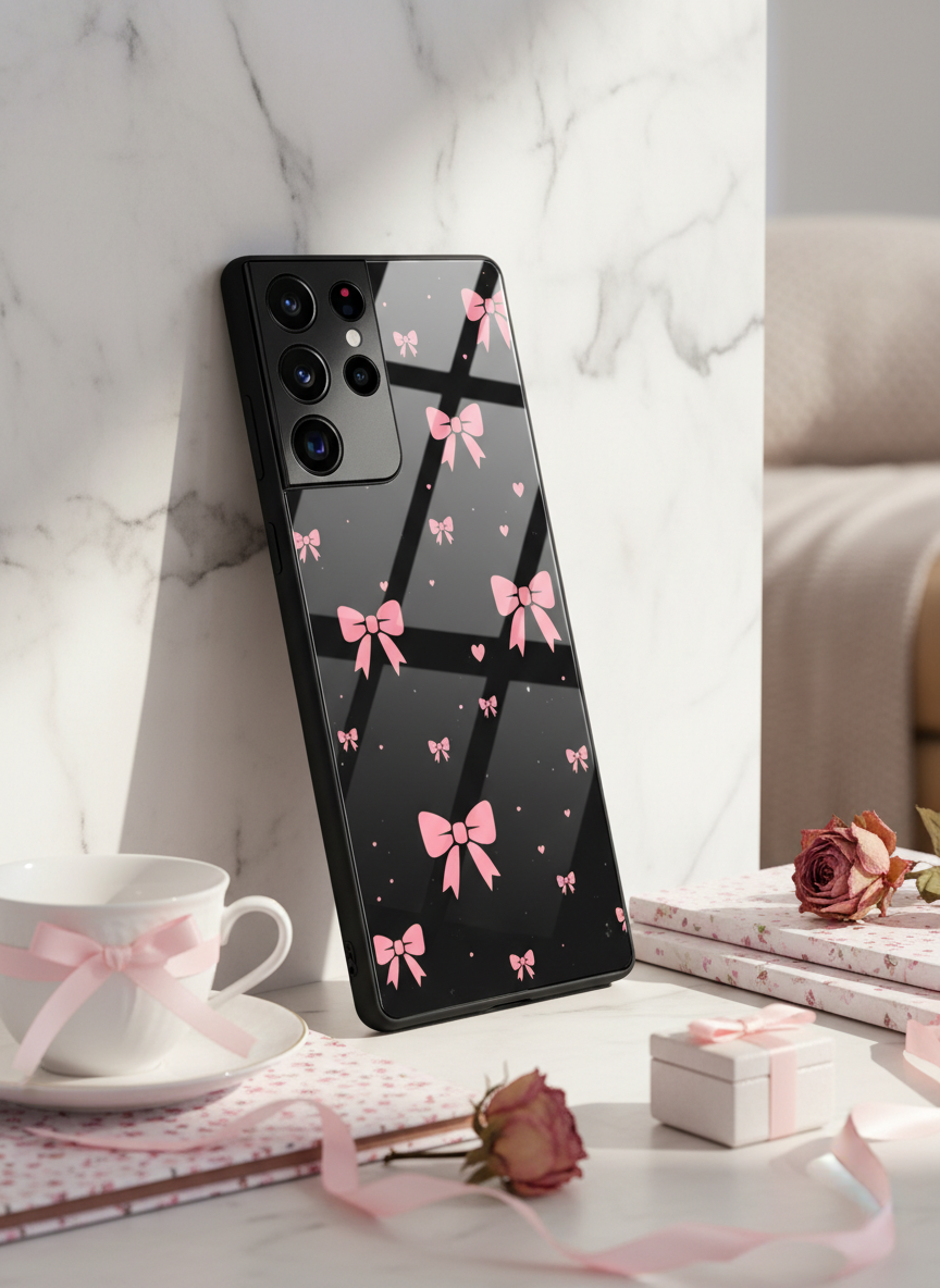 Dark Aesthetic Bows Premium Glass Back Cover For Galaxy S Series The Case & Co India