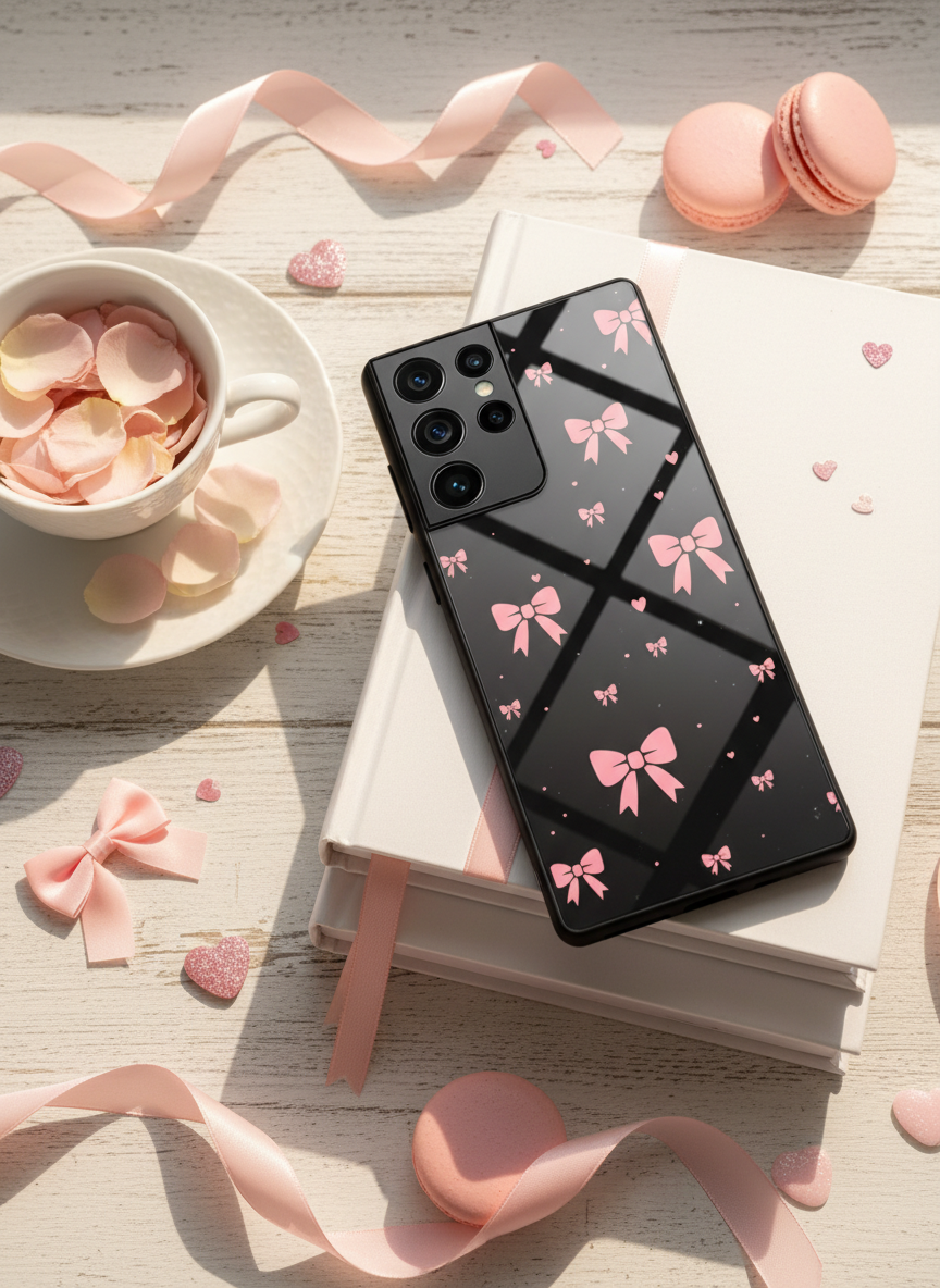 Dark Aesthetic Bows Premium Glass Back Cover For Galaxy S Series The Case & Co India