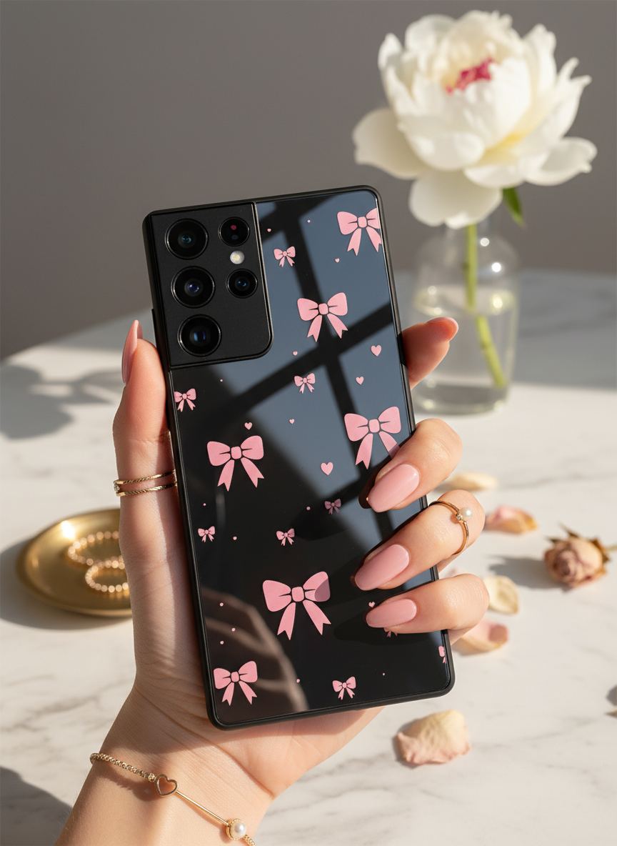 Dark Aesthetic Bows Premium Glass Back Cover For Galaxy S Series The Case & Co India
