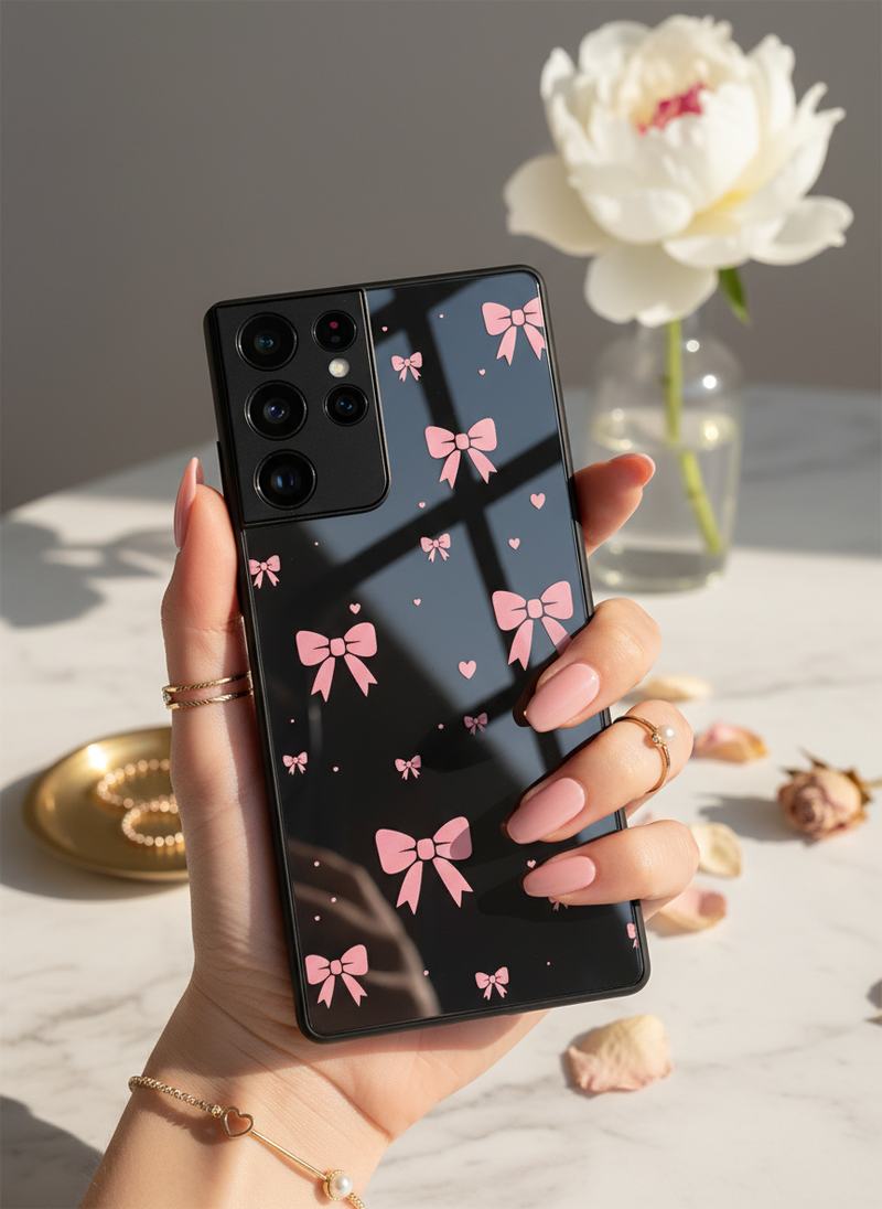 Dark Aesthetic Bows Premium Glass Back Cover For Galaxy S Series The Case & Co India
