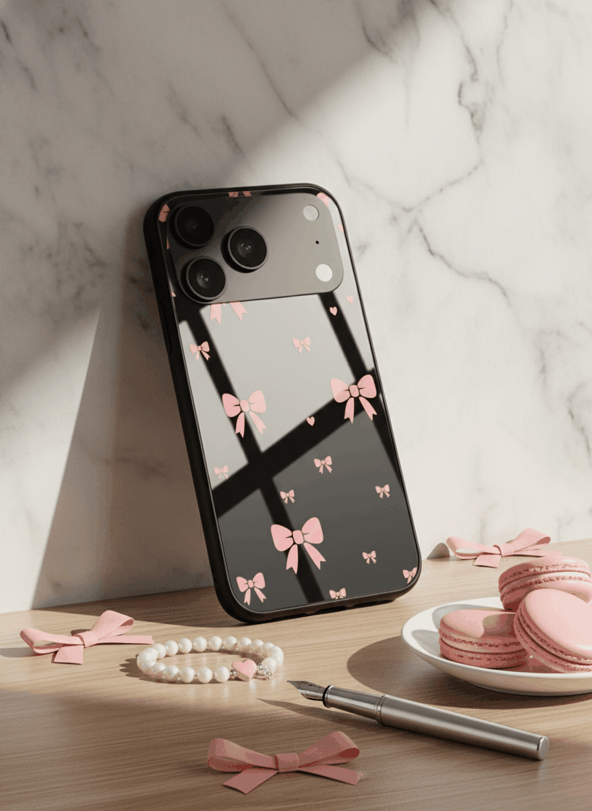 Dark Aesthetic Bows Premium Glass Back Cover For iPhone 11,12,13,14,15,16.17 Models The Case & Co