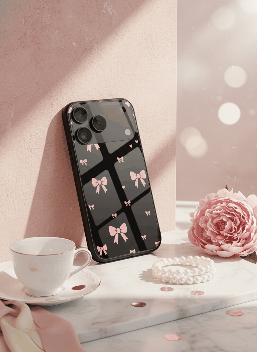 Dark Aesthetic Bows Premium Glass Back Cover For iPhone 11,12,13,14,15,16.17 Models The Case & Co
