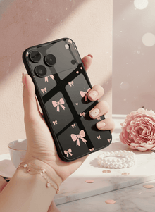 Dark Aesthetic Bows Mono Frame Glass Back Cover For iPhone 14-17 Models