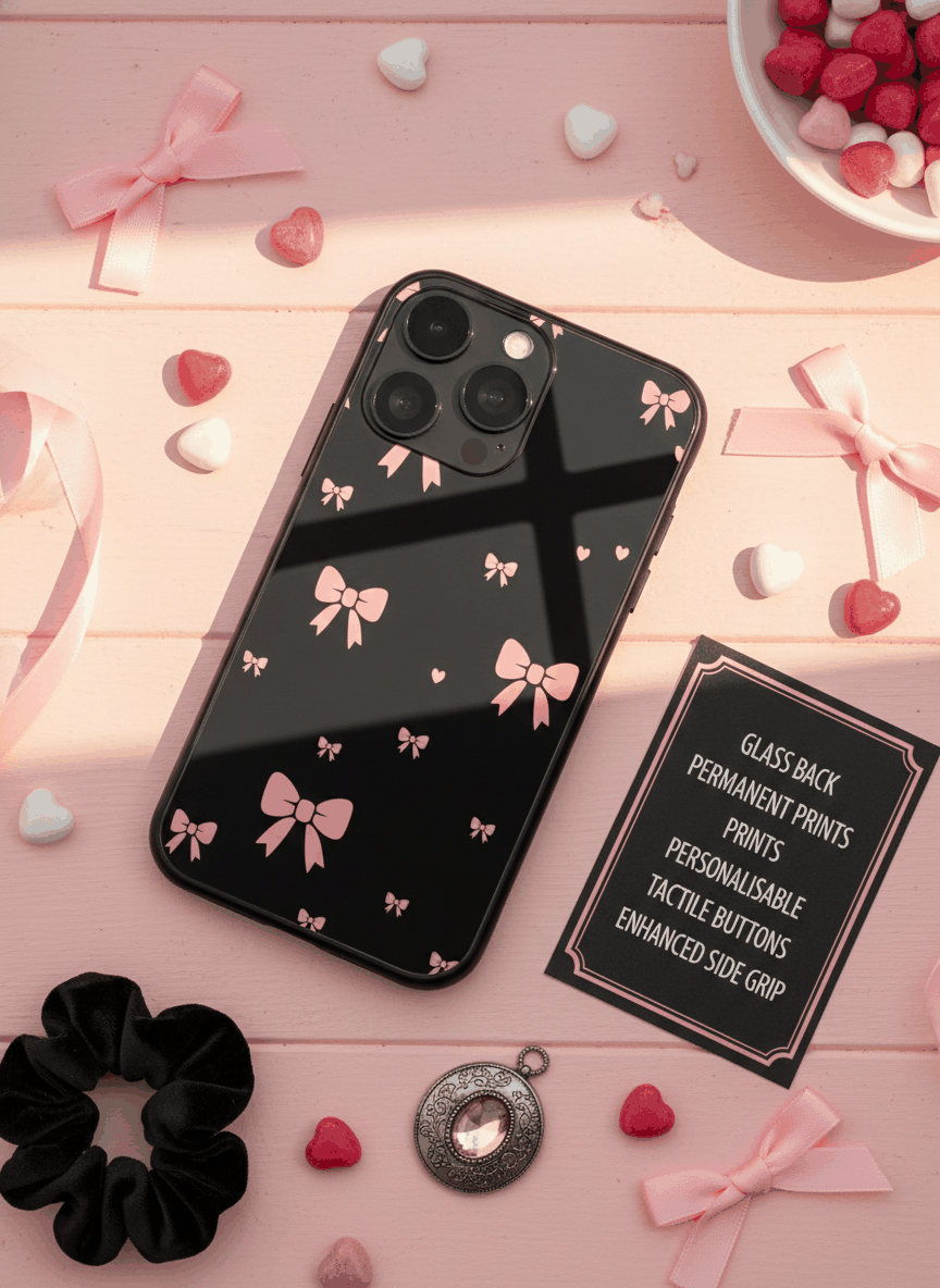 Dark Aesthetic Bows Premium Glass Back Cover For iPhone 14-17 Models The Case & Co India