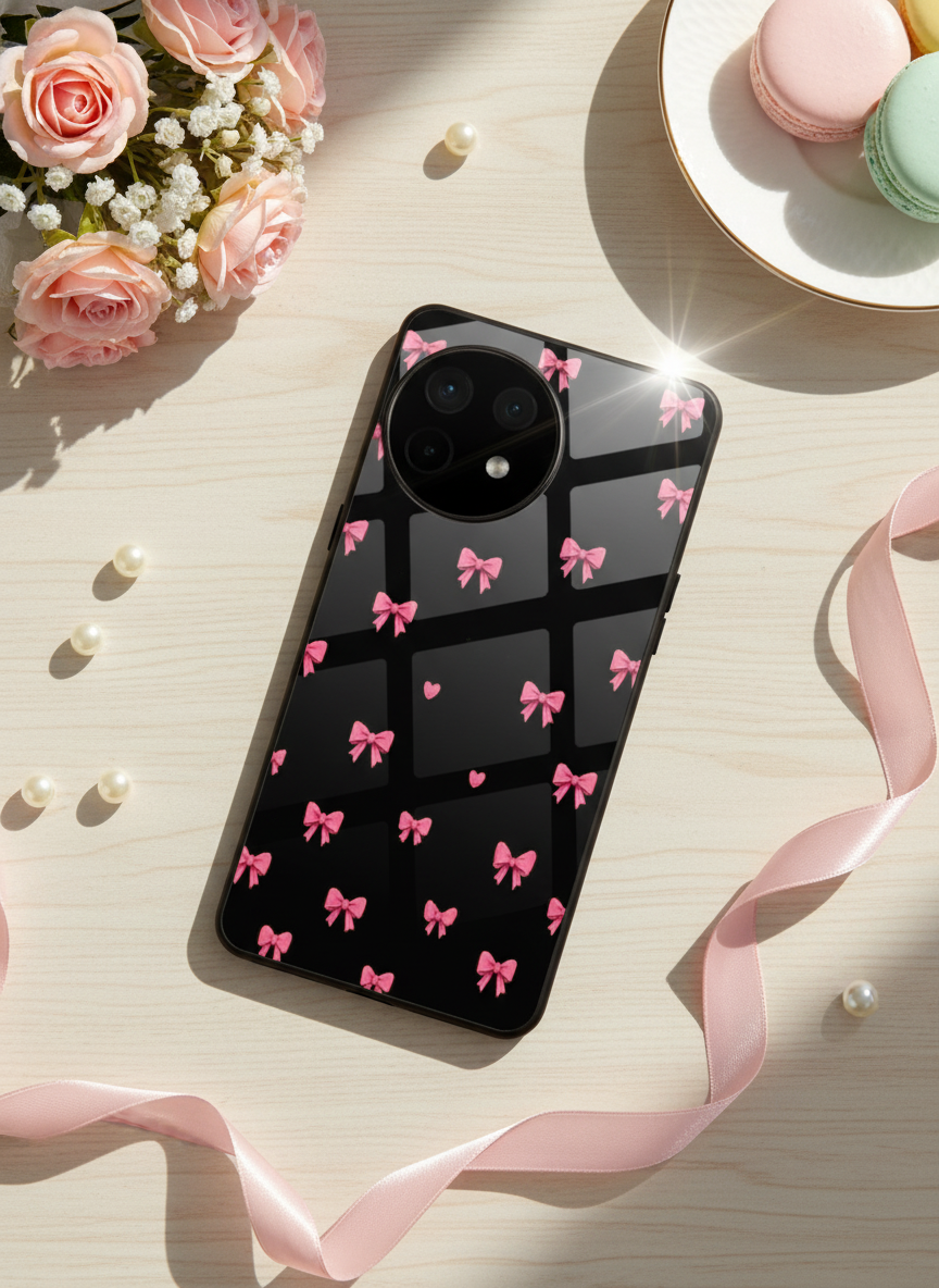 Dark Aesthetic Bows Premium Glass Back Cover For One Plus 13, 12, 11, 10 The Case & Co India