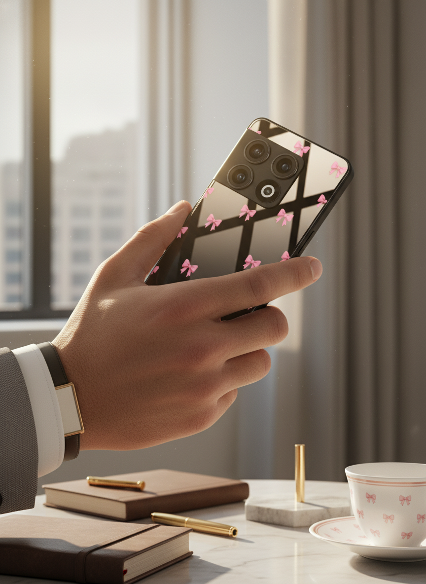 Dark Aesthetic Bows Premium Glass Back Cover For One Plus 13, 12, 11, 10 The Case & Co India