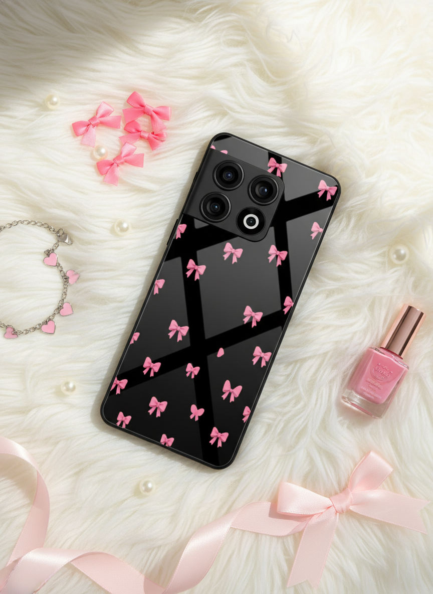 Dark Aesthetic Bows Premium Glass Back Cover For One Plus 13, 12, 11, 10 The Case & Co India