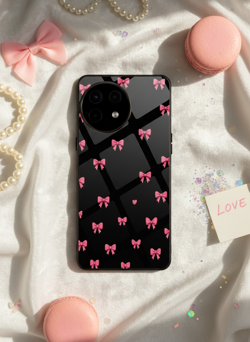 Dark Aesthetic Bows Premium Glass Back Cover For One Plus 13, 12, 11, 10 The Case & Co India