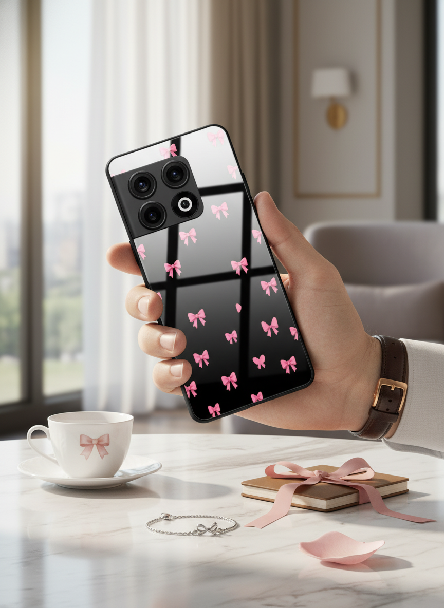 Dark Aesthetic Bows Premium Glass Back Cover For One Plus 13, 12, 11, 10 The Case & Co India