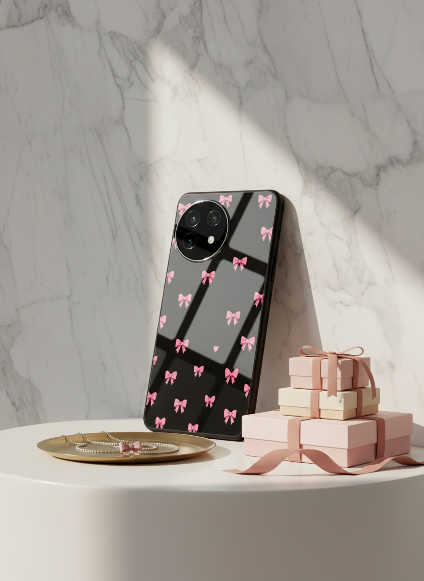 Dark Aesthetic Bows Premium Glass Back Cover For One Plus 13, 12, 11, 10 The Case & Co India