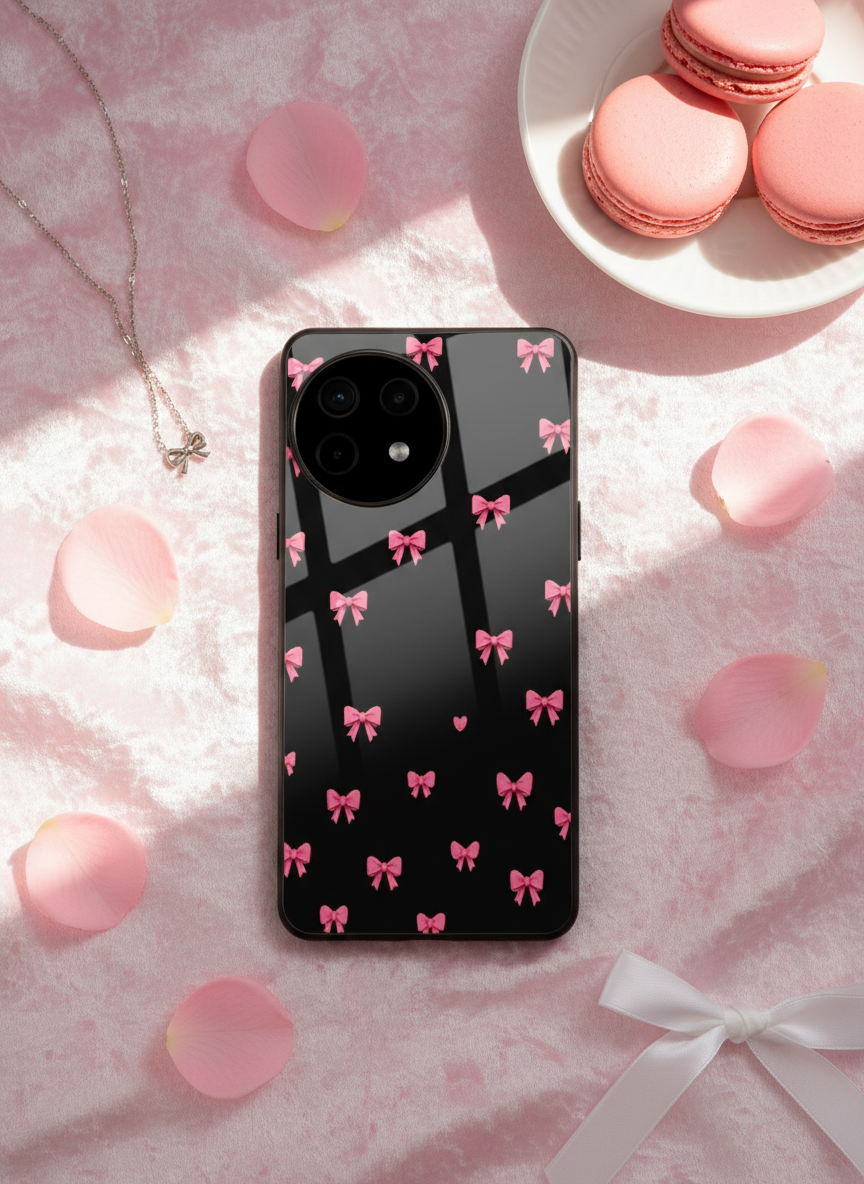 Dark Aesthetic Bows Premium Glass Back Cover For One Plus 13, 12, 11, 10 The Case & Co India