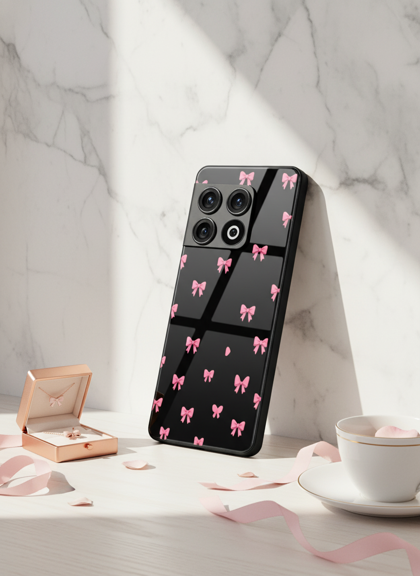 Dark Aesthetic Bows Premium Glass Back Cover For One Plus 13, 12, 11, 10 The Case & Co India
