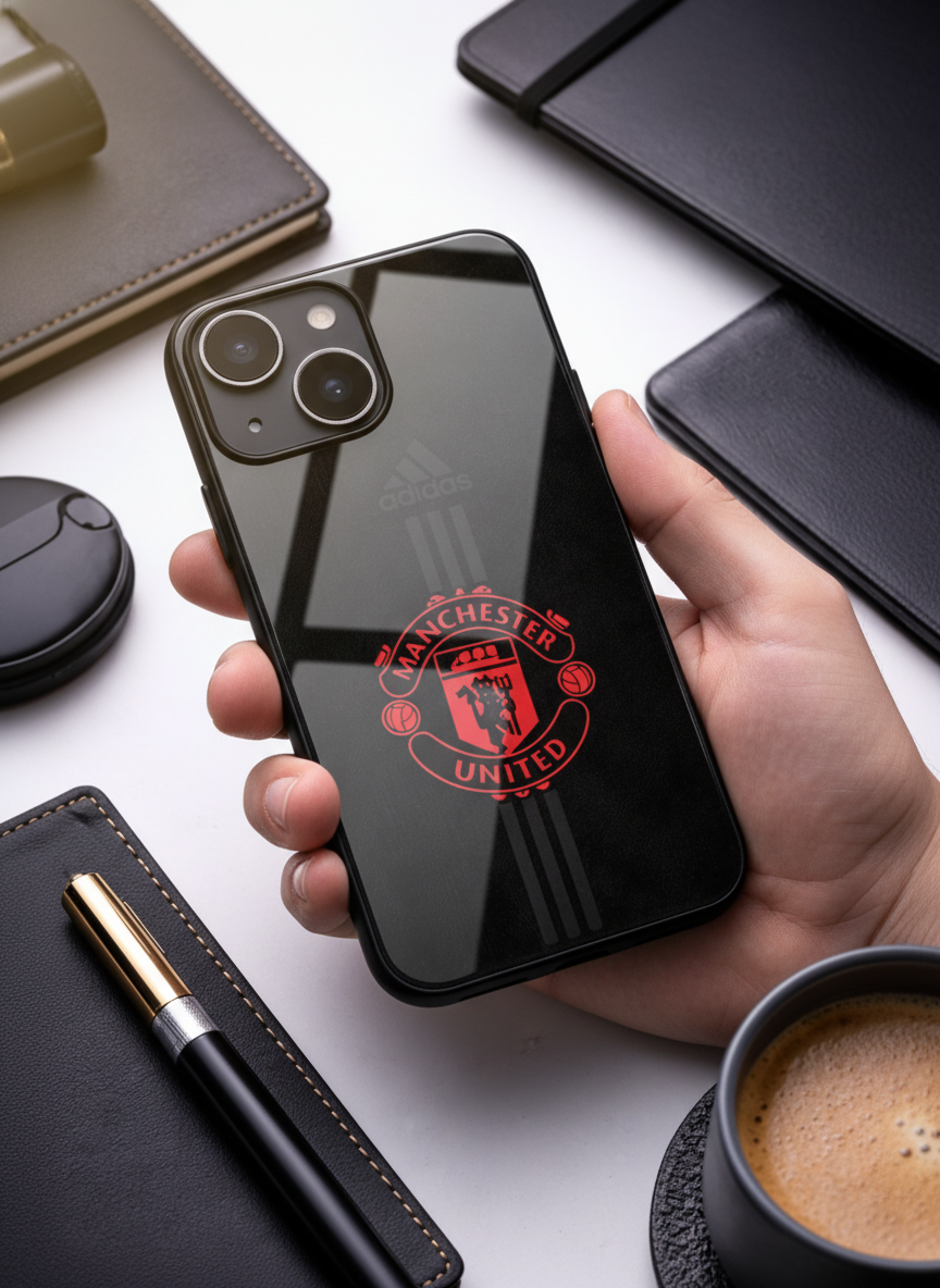 Dark Mode FC Premium Glass Back Cover For iPhone 14-17 Models The Case & Co India