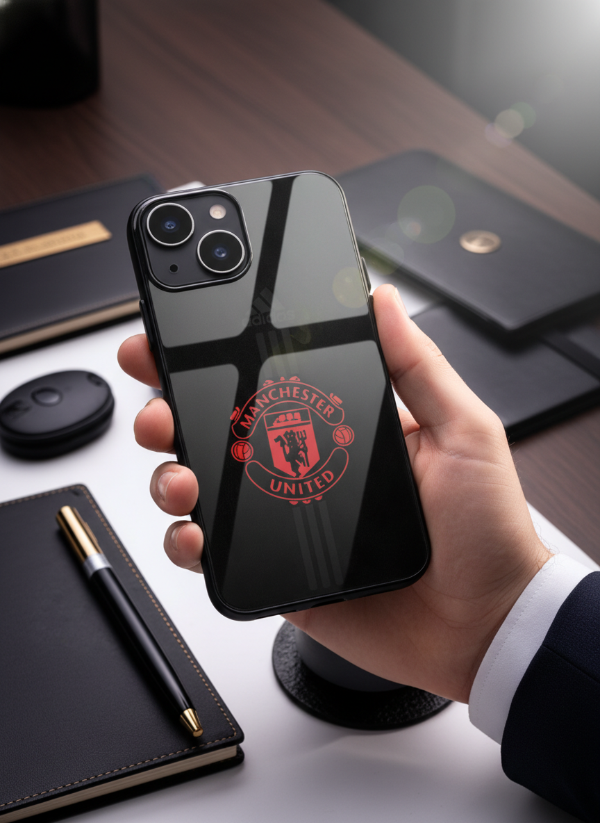 Dark Mode FC Premium Glass Back Cover For iPhone 14-17 Models The Case & Co India
