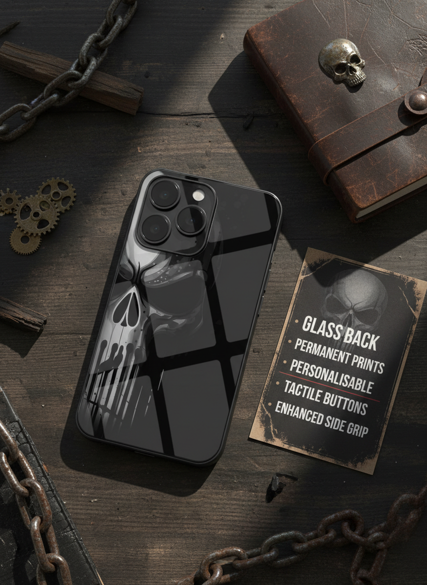 Deathmark Premium Glass Back Cover For iPhone 14-17 Models The Case & Co India