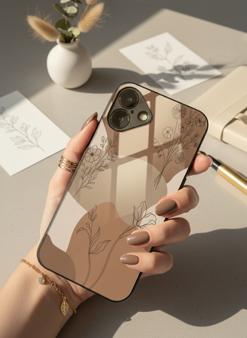 Earthy Petals Premium Glass Back Cover For iPhone 14-17 Models The Case & Co India