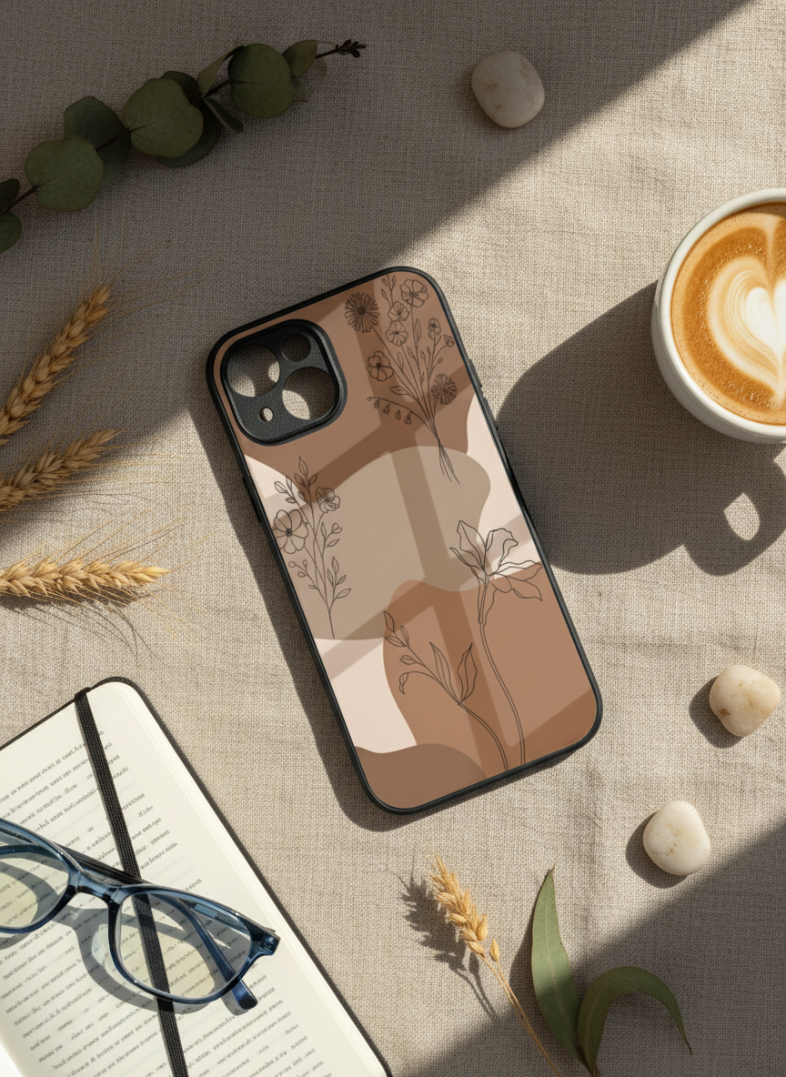 Earthy Petals Premium Glass Back Cover For iPhone 14-17 Models The Case & Co India