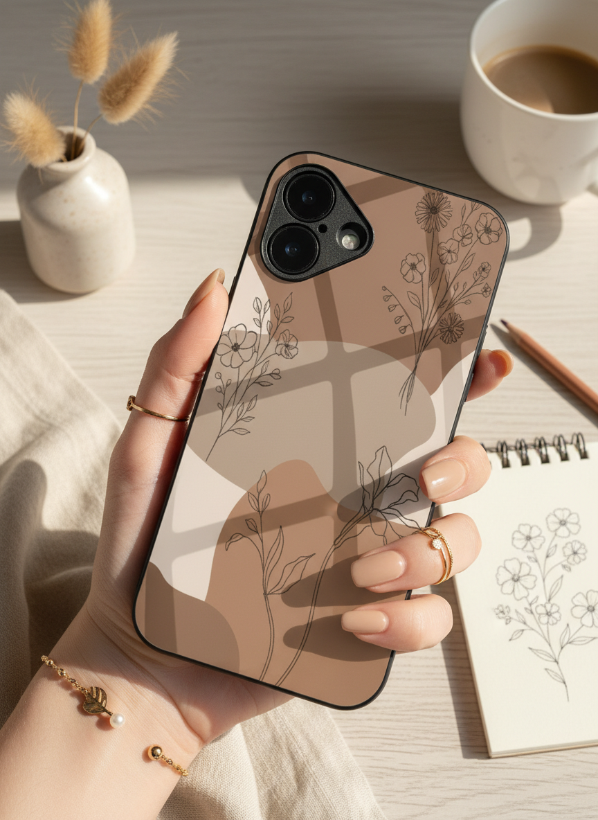 Earthy Petals Premium Glass Back Cover For iPhone 14-17 Models The Case & Co India