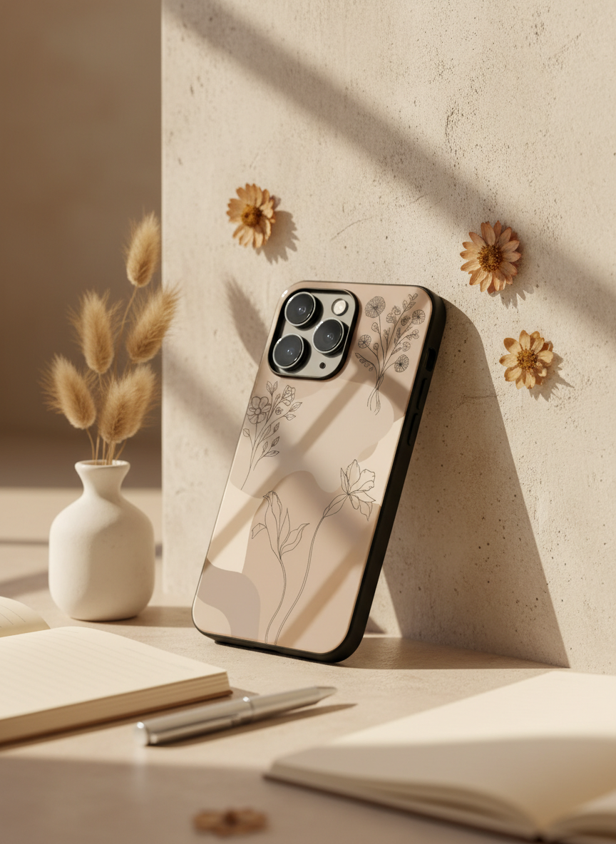 Earthy Petals Premium Glass Back Cover For iPhone 14-17 Models The Case & Co India
