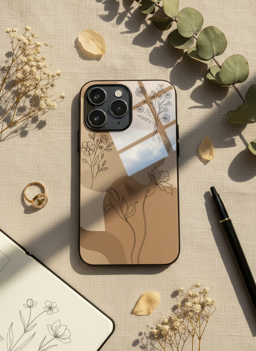 Earthy Petals Premium Glass Back Cover For iPhone 14-17 Models The Case & Co India