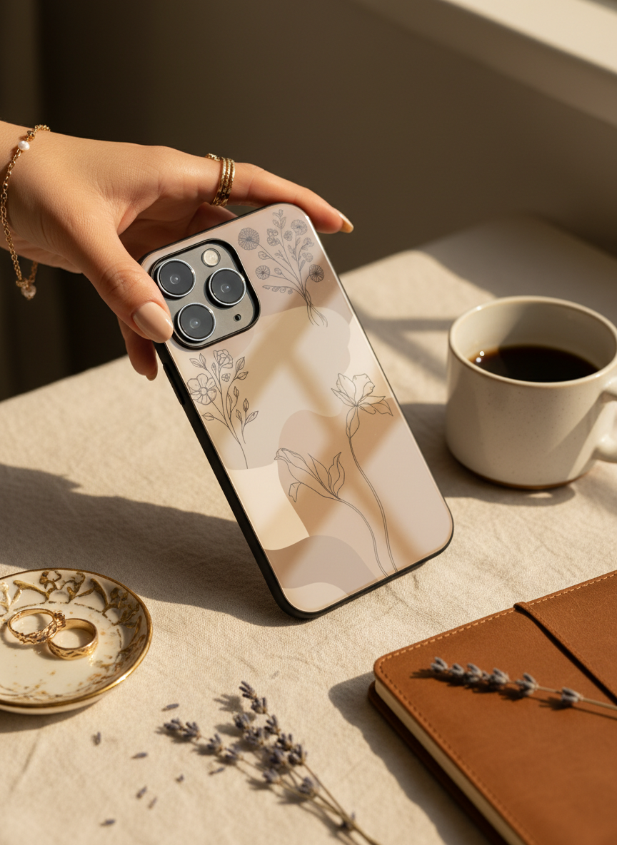 Earthy Petals Premium Glass Back Cover For iPhone 14-17 Models The Case & Co India