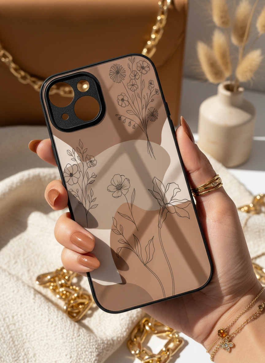 Earthy Petals Premium Glass Back Cover For iPhone 14-17 Models The Case & Co India