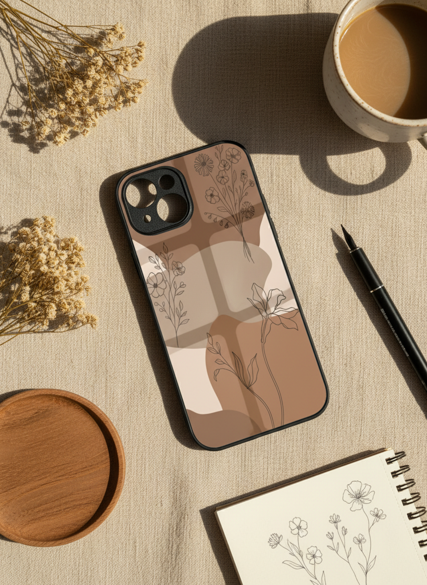 Earthy Petals Premium Glass Back Cover For iPhone 14-17 Models The Case & Co India