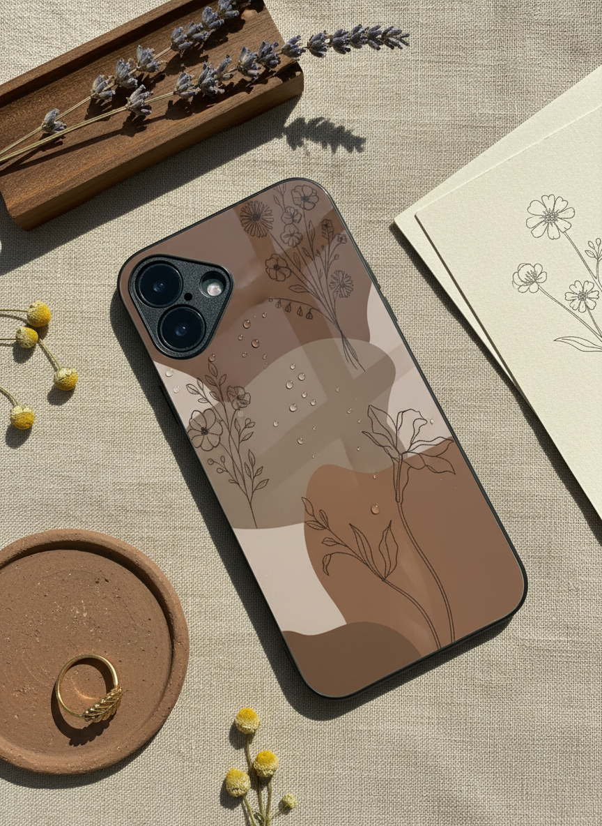 Earthy Petals Premium Glass Back Cover For iPhone 14-17 Models The Case & Co India