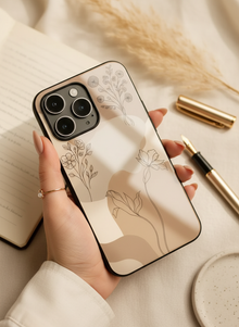 Earthy Petals Mono Frame Glass Back Cover For iPhone 14-17 Models
