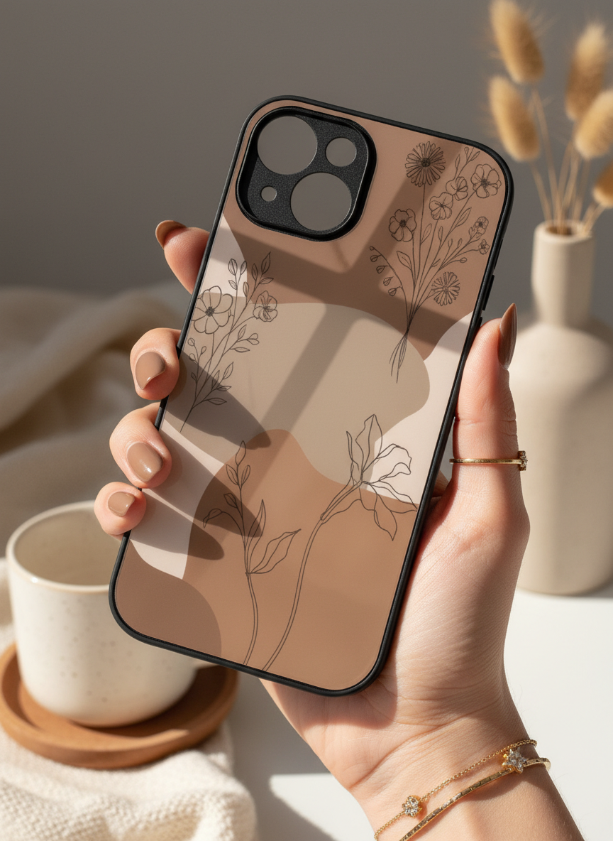 Earthy Petals Premium Glass Back Cover For iPhone 14-17 Models The Case & Co India