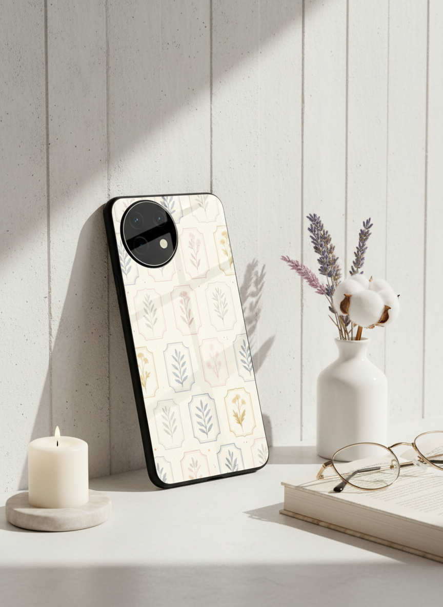 Floral Checks Premium Glass Back Cover For One Plus 13, 12, 11, 10 The Case & Co India