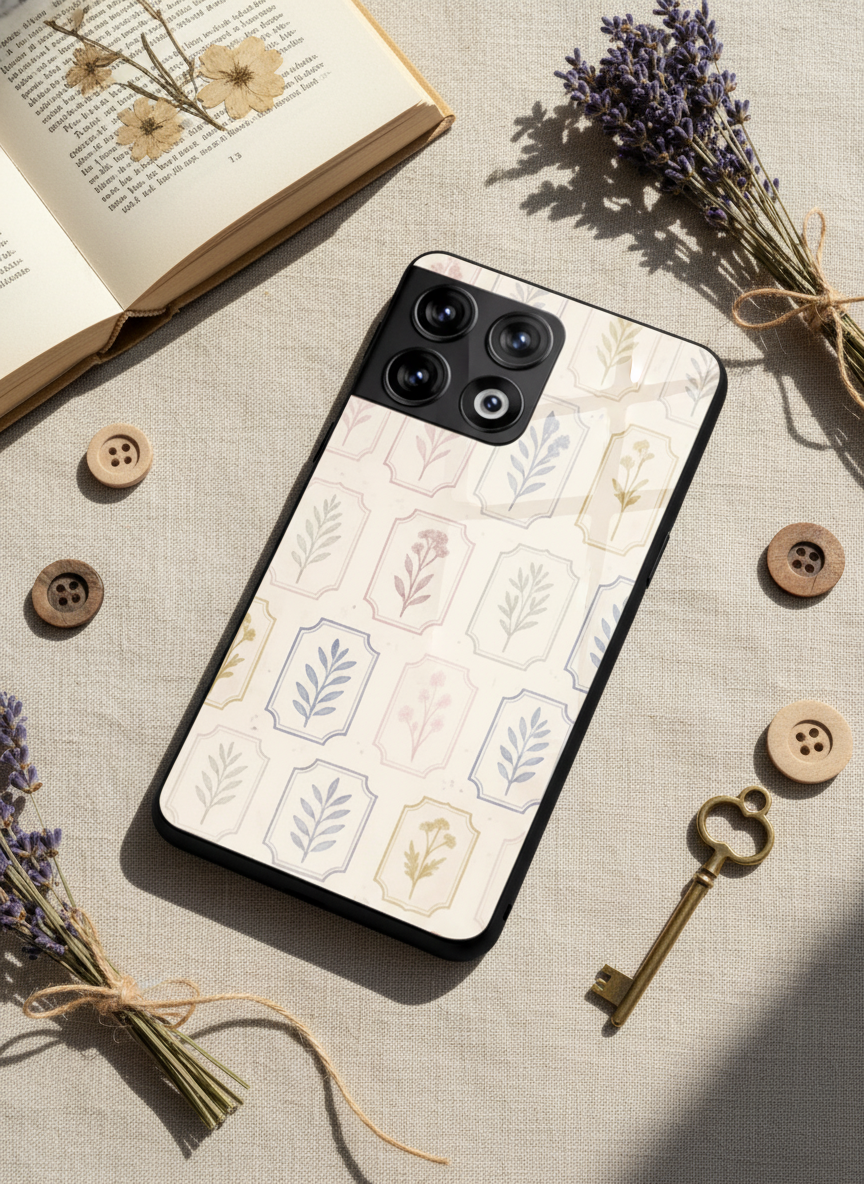 Floral Checks Premium Glass Back Cover For One Plus 13, 12, 11, 10 The Case & Co India