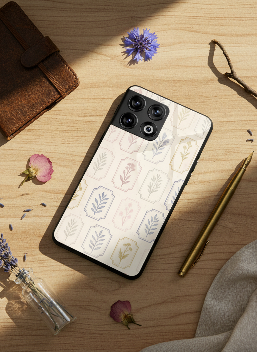 Floral Checks Premium Glass Back Cover For One Plus 13, 12, 11, 10 The Case & Co India